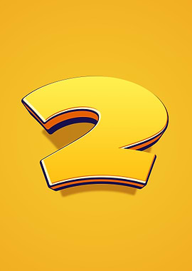 Number two with Orange and Blue Outline