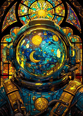 Astronaut in Stained Glass Cosmos
