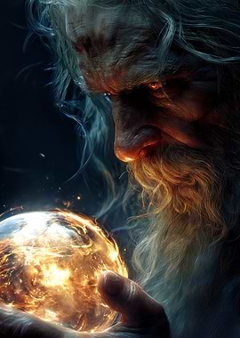 Old Wizard Holding a Glowing Orb