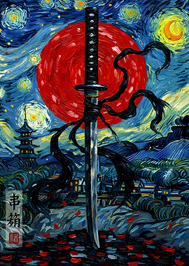 Samurai Sword Under Starry Night Sky
