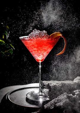 Red Cocktail with Ice and Garnish