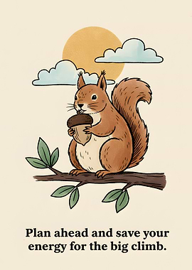 Squirrel with Acorn on Branch