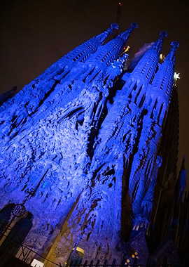 Blue Sagrada Familia at night