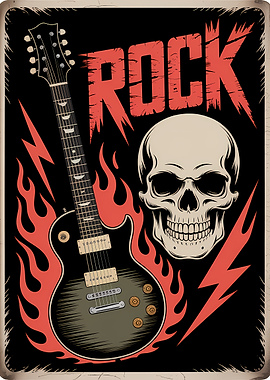 Rock and Roll Guitar Skull Flames