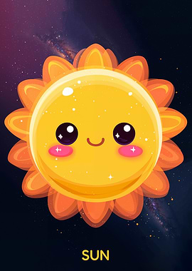 Cute Cartoon Sun in Space