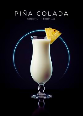 Piña Colada Neon Halo — Coconut Cream Tropical Cocktail Print