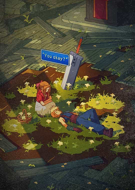 Cloud and Tifa in a Garden