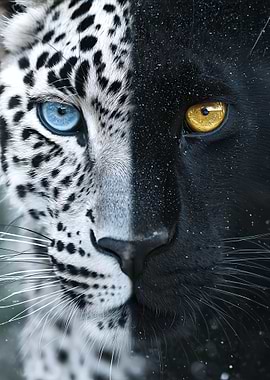 Split Face Leopard and Black Panther