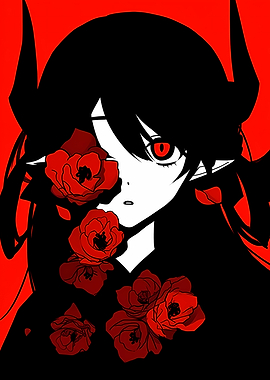 Anime Girl with Horns and Roses