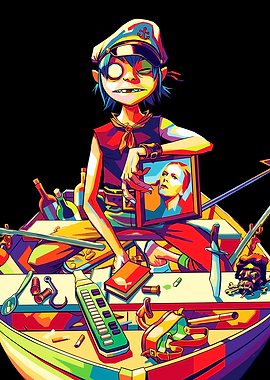 2D from Gorillaz holding a portrait WPAP