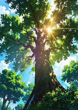 Sunlight through a large tree canopy