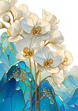 White Orchids with Mountains
