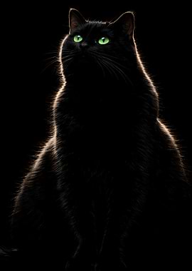 Black Cat Black Background - Front View Looking Upwards