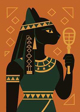 Egyptian Cat Goddess Bastet with Scepter