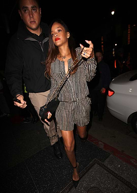 Rihanna in a patterned romper