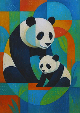 Mother and Baby Panda Art