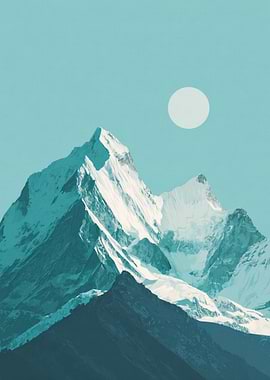 Minimalist Mountain Landscape with Sun