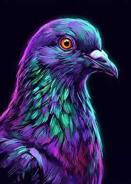 Neon Pigeon Portrait