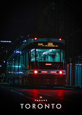 Toronto streetcar at night