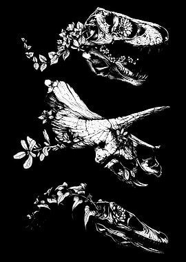 Dinosaur Skulls with Flowers