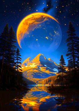 Surreal Mountain Lake Reflection