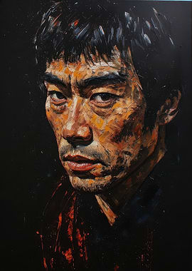 Dramatic portrait of man with intense expression in dark mood