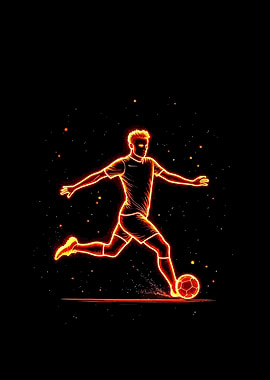 Fiery Soccer Player Kicking Ball