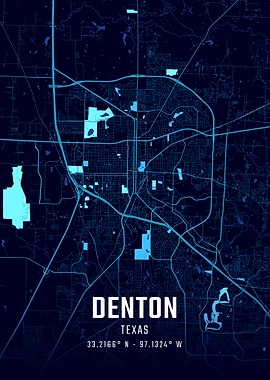 Denton Texas Midnight City Map