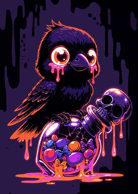 Cute Crow with Candy Bottle