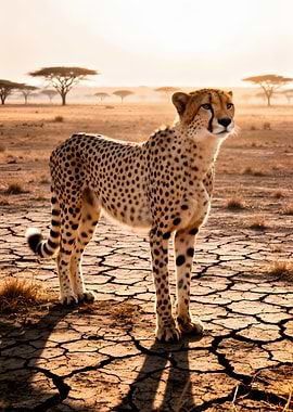 Cheetah in the Savannah at Sunset
