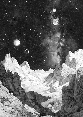 Alien Mountain Landscape with Multiple Moons