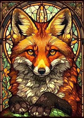 Stained Glass Fox Portrait