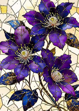 Stained Glass Purple Clematis Flowers