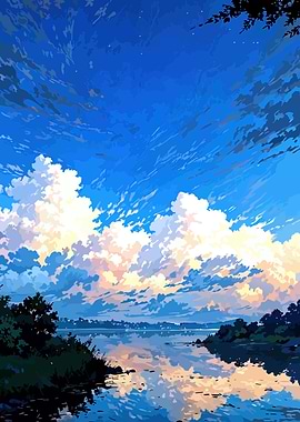 Anime Sky Over a Lake