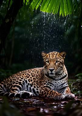 Jaguar in the rain