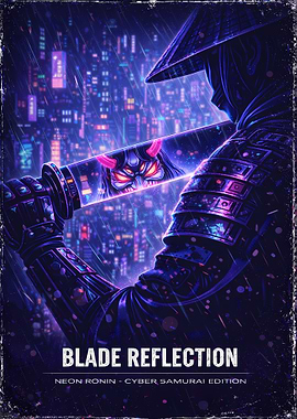 Blade Reflection – Neon Ronin Poster (Cyber Samurai Edition)