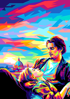 Couple in a vibrant cityscape