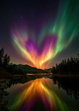 Aurora Borealis Reflected in Lake