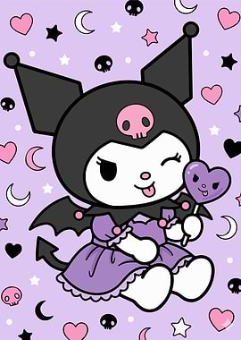 Kuromi with Heart Lollipop