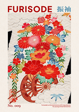 Traditional Japanese Kimono Floral Pattern Skan
