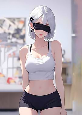 Anime girl with blindfold and tank top