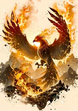 Fiery Phoenix Rising from Flames
