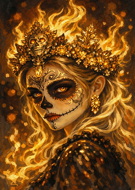Day of the Dead Queen with Fiery Crown