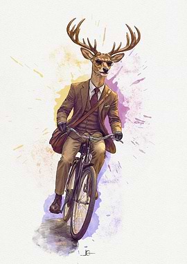 Anthropomorphic Deer Riding a Bicycle