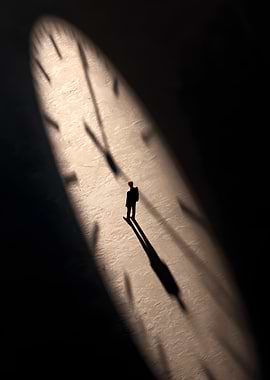 Man standing on a clock face shadow
