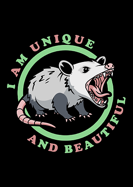 I Am Unique and Beautiful Opossum Poster, Funny Positive Animal Wall Art Print