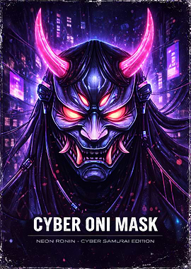 Cyber Oni Mask – Neon Ronin Poster (Cyber Samurai Edition)