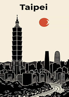 Taipei City Skyline with Sun