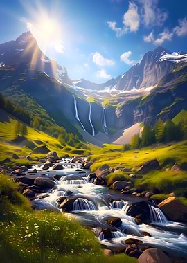 Mountain Waterfall Landscape