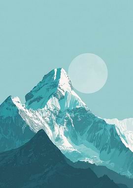 Snowy Mountain Peaks Under a Full Moon
